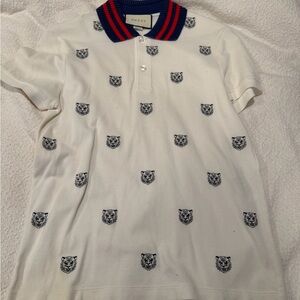 Gucci Kids Polo with Tiger Motif and Striped Collar